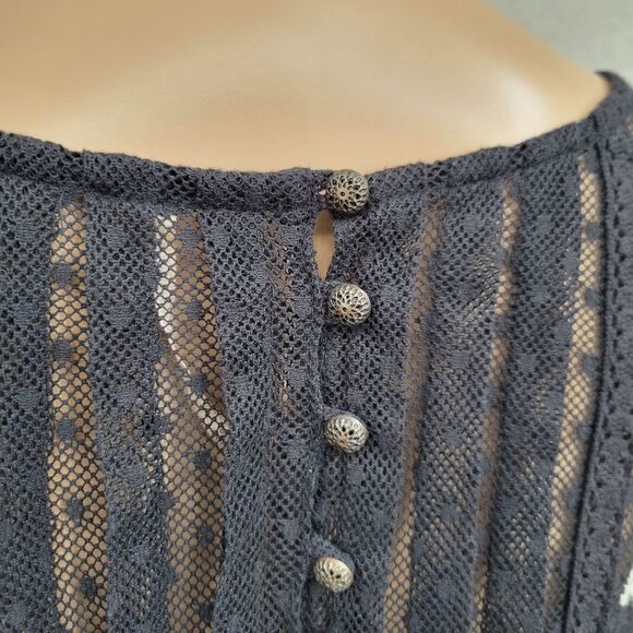Free People Jocelyn Victorian Style Lace Tunic Top Gothic Swiss Dot Sheer Mesh - Picture 9 of 14